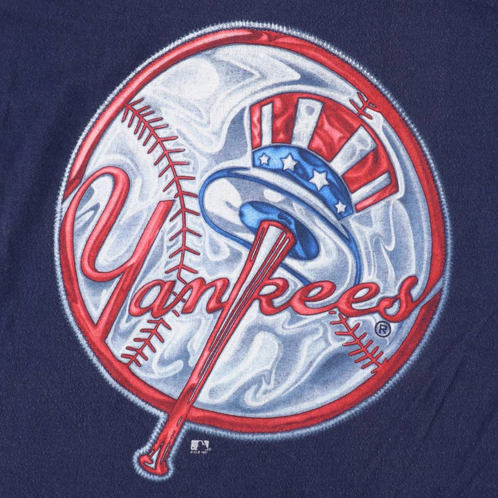 90s-00'S PRO PLAYER MLB NEW YORK YANKEES Logo Print T-Shirt, Made in USA, Men's XL (approx.) cotton navy blue type Vintage Second Hand