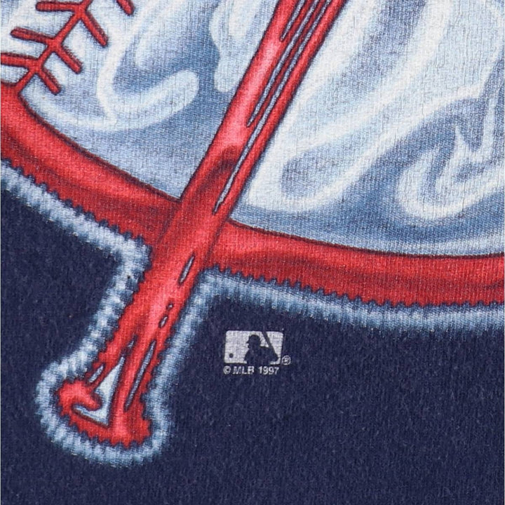 90s-00'S PRO PLAYER MLB NEW YORK YANKEES Logo Print T-Shirt, Made in USA, Men's XL (approx.) cotton navy blue type Vintage Second Hand