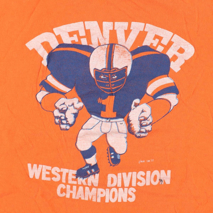 ~90'S NFL DENVER BRONCOS Sports Print T-Shirt, Men's Size S (Equivalent), Vintage unclear orange type Vintage Second Hand