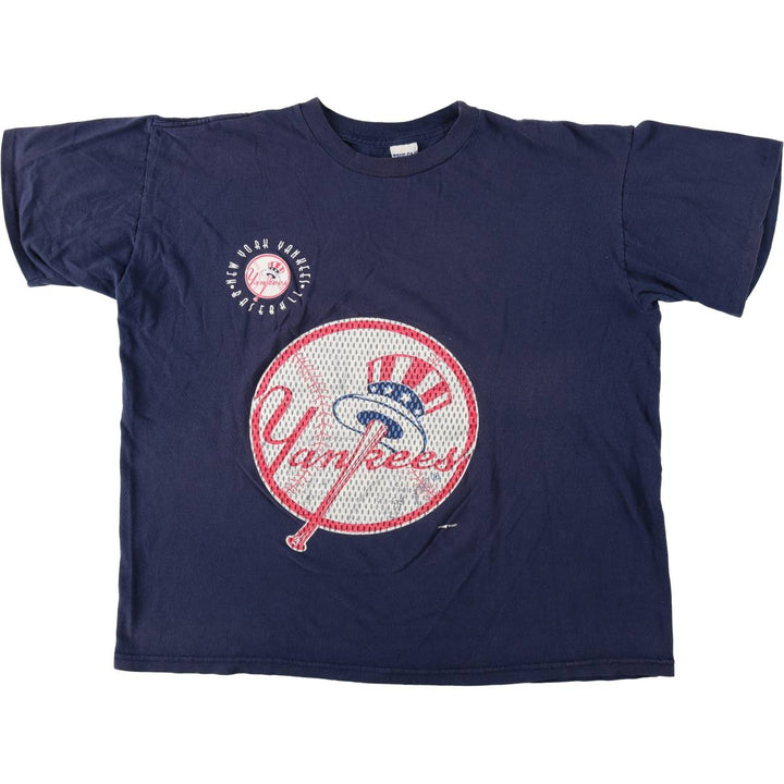 90'S TRUE-FAN MLB NEW YORK YANKEES Logo Print T-Shirt, Men's XL (approx.), Vintage cotton navy blue type Vintage Second Hand