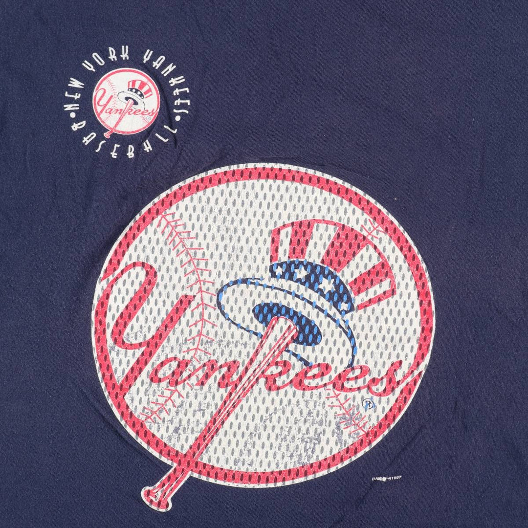 90'S TRUE-FAN MLB NEW YORK YANKEES Logo Print T-Shirt, Men's XL (approx.), Vintage cotton navy blue type Vintage Second Hand