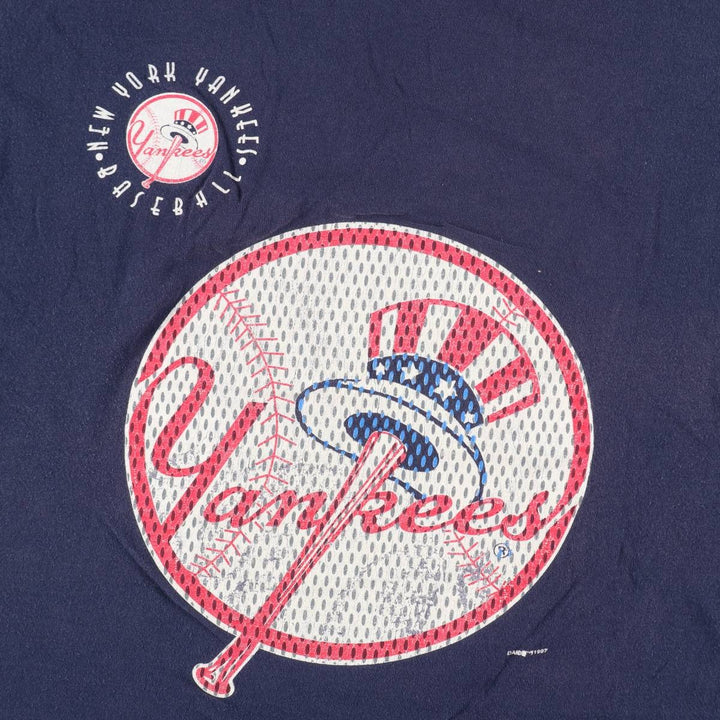 90'S TRUE-FAN MLB NEW YORK YANKEES Logo Print T-Shirt, Men's XL (approx.), Vintage cotton navy blue type Vintage Second Hand