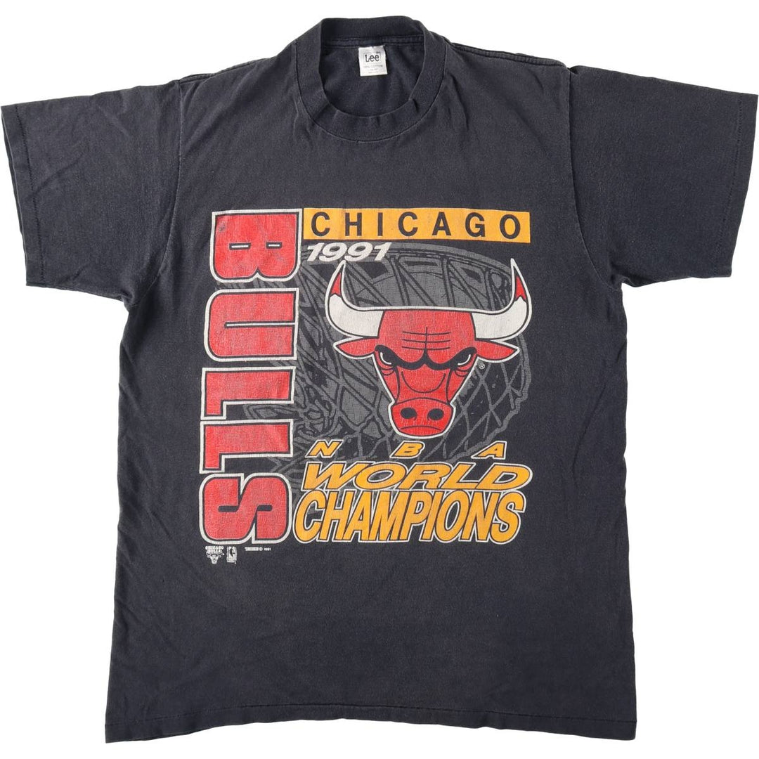 90'S Lee NBA Chicago Bulls Sports Print T-Shirt, Made in USA, Men's Size L (approx.), Vintage cotton black type Vintage Second Hand