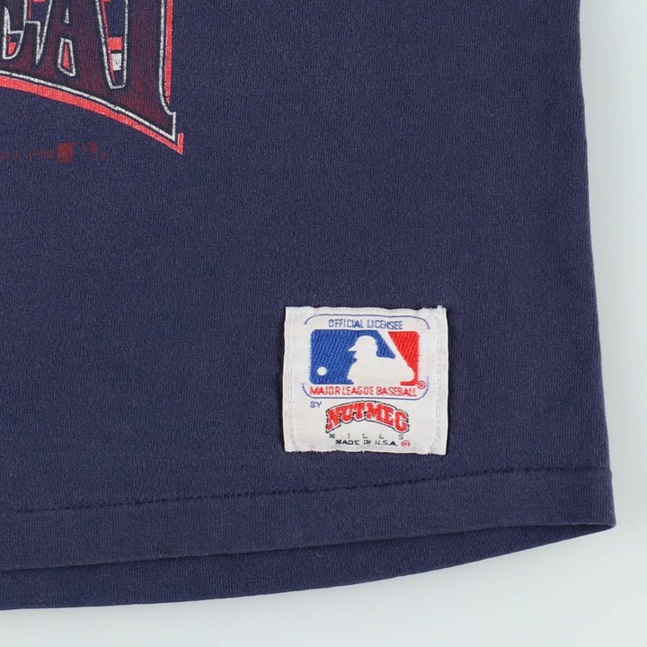 90'S NUTMEG MLB NEW YORK YANKEES Sports Print T-Shirt, Made in USA, Men's Size S (Equivalent), Vintage unclear navy blue type Vintage Second Hand