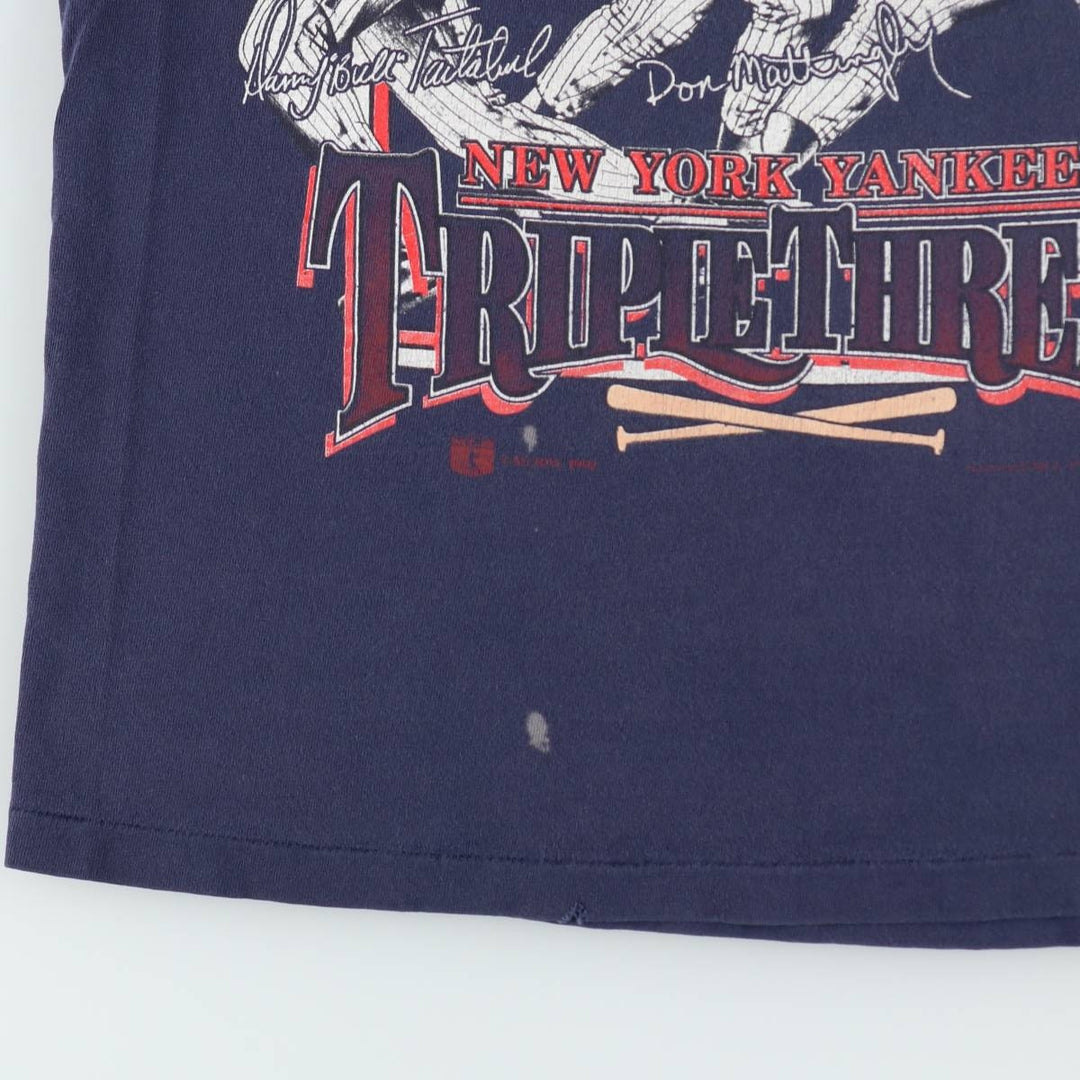 90'S NUTMEG MLB NEW YORK YANKEES Sports Print T-Shirt, Made in USA, Men's Size S (Equivalent), Vintage unclear navy blue type Vintage Second Hand