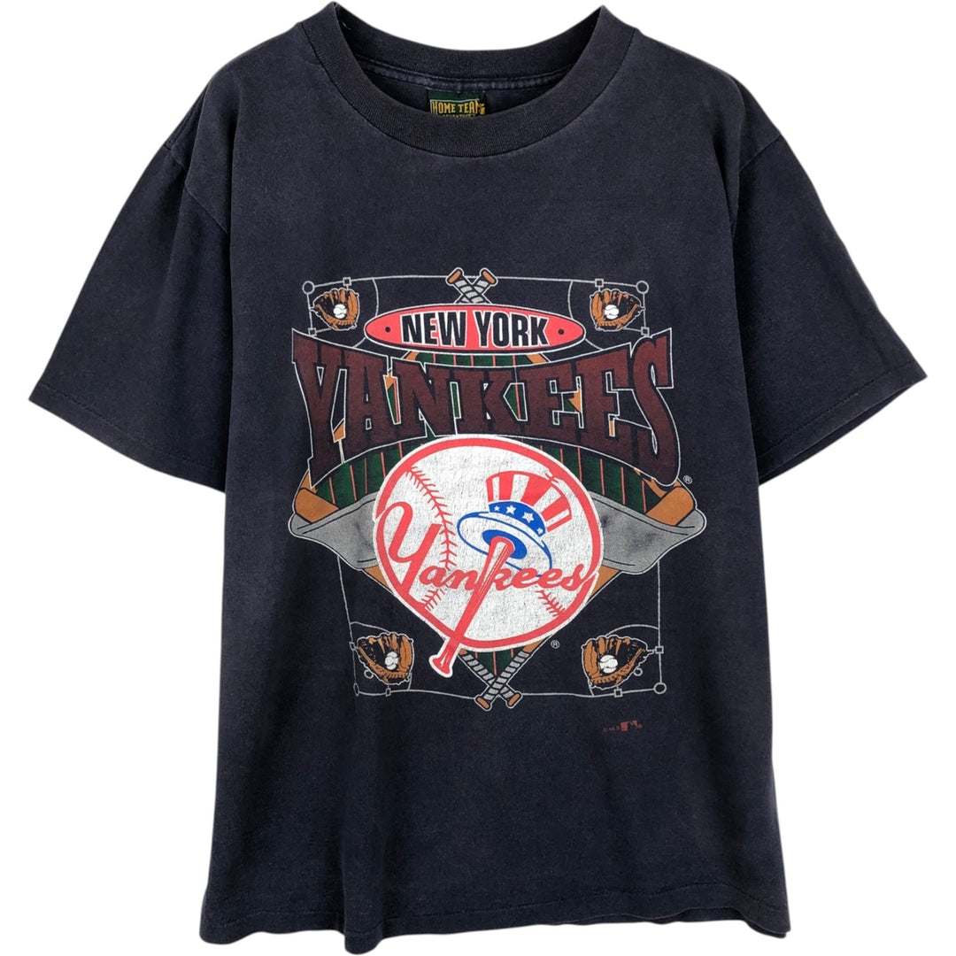 90'S HOME TEAM MLB New York Yankees Sports Print T-Shirt, Made in USA, Men's Size L (Equivalent), Vintage cotton navy blue type Vintage Second Hand