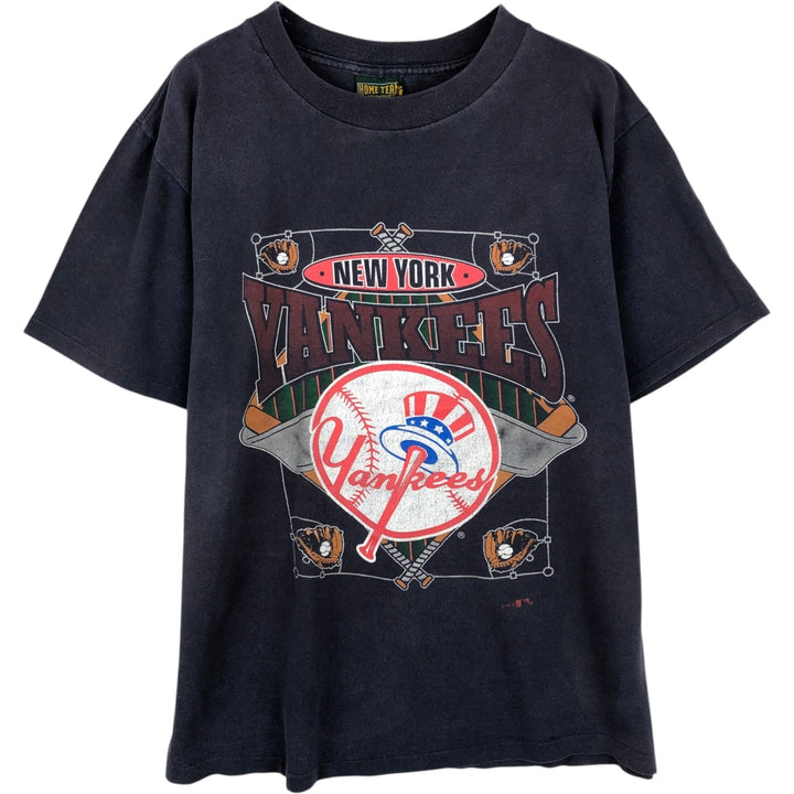 90'S HOME TEAM MLB New York Yankees Sports Print T-Shirt, Made in USA, Men's Size L (Equivalent), Vintage cotton navy blue type Vintage Second Hand