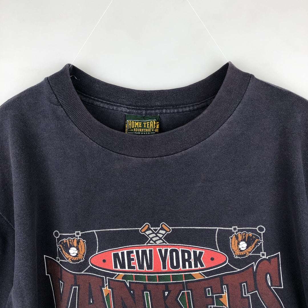 90'S HOME TEAM MLB New York Yankees Sports Print T-Shirt, Made in USA, Men's Size L (Equivalent), Vintage cotton navy blue type Vintage Second Hand