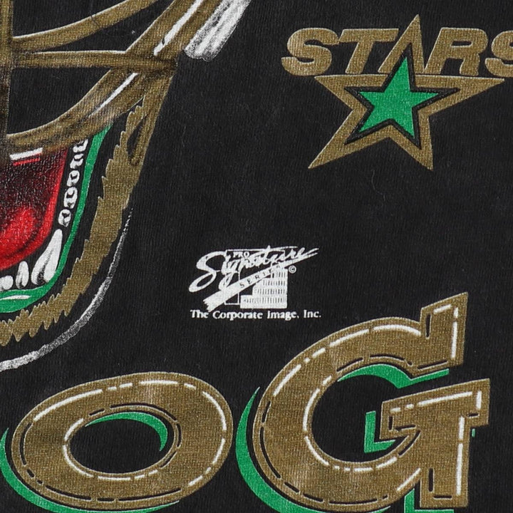 90'S Oneita NHL Dallas Stars ANDY MOOG Sports Print T-Shirt, Made in USA, Men's Size L (Equivalent), Vintage cotton black type Vintage Second Hand
