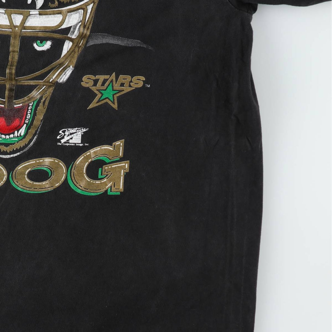 90'S Oneita NHL Dallas Stars ANDY MOOG Sports Print T-Shirt, Made in USA, Men's Size L (Equivalent), Vintage cotton black type Vintage Second Hand