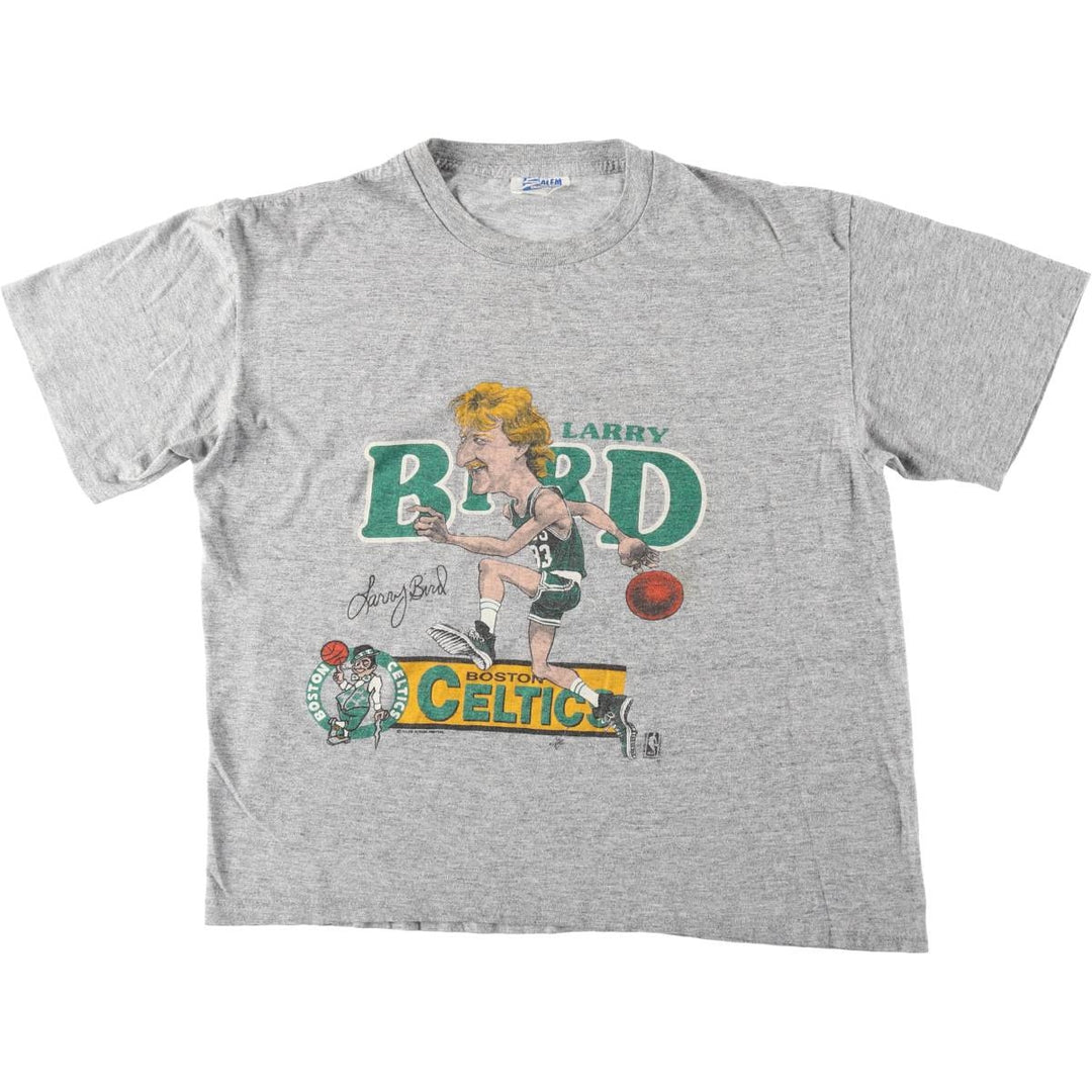 80s-90'S SALEM NBA Boston Celtics Larry Bird Sports Print T-Shirt, Made in USA, Men's XL equivalent, Vintage cotton gray type Vintage Second Hand