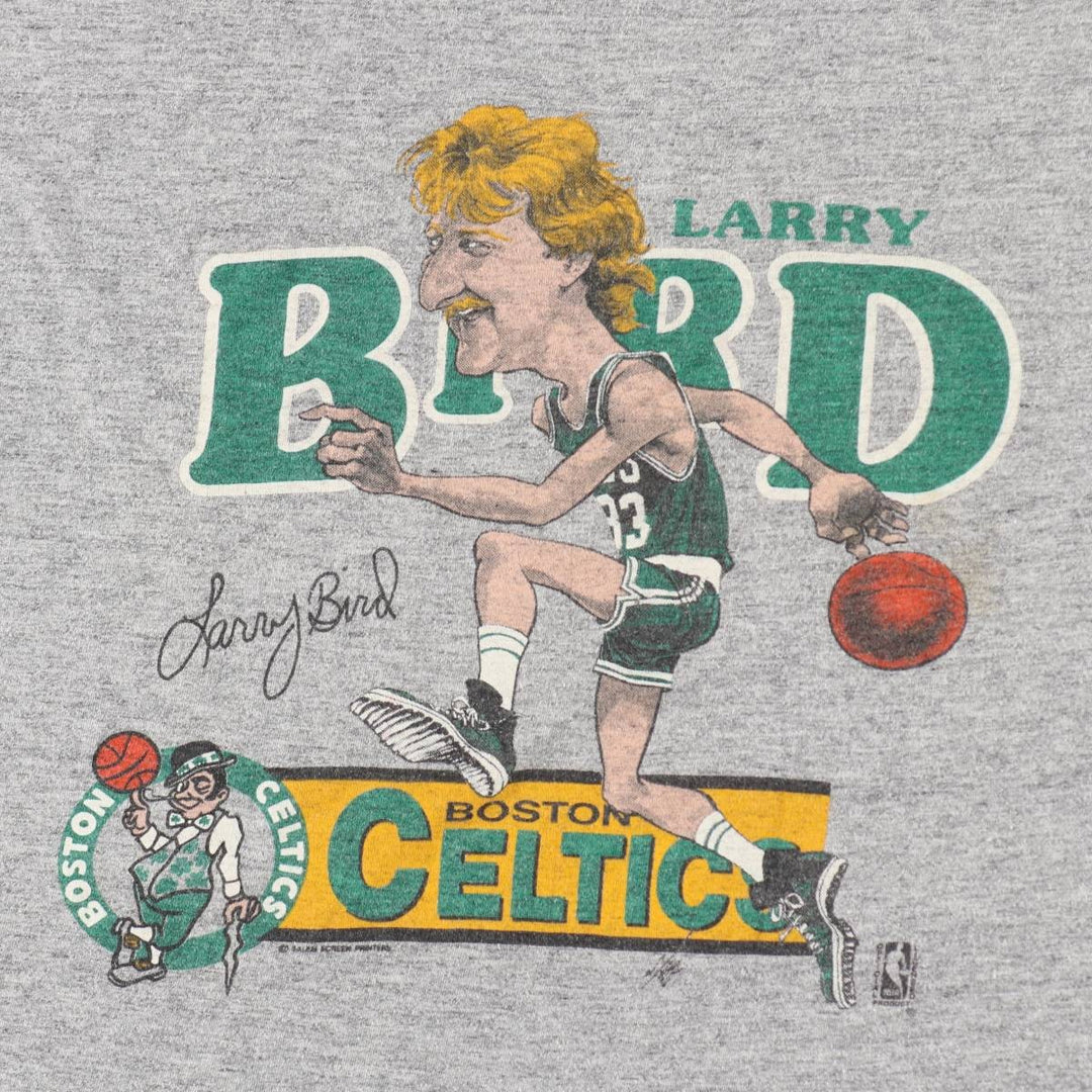 80s-90'S SALEM NBA Boston Celtics Larry Bird Sports Print T-Shirt, Made in USA, Men's XL equivalent, Vintage cotton gray type Vintage Second Hand