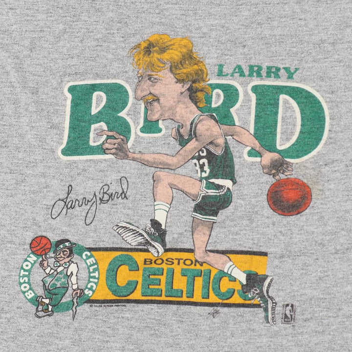 80s-90'S SALEM NBA Boston Celtics Larry Bird Sports Print T-Shirt, Made in USA, Men's XL equivalent, Vintage cotton gray type Vintage Second Hand