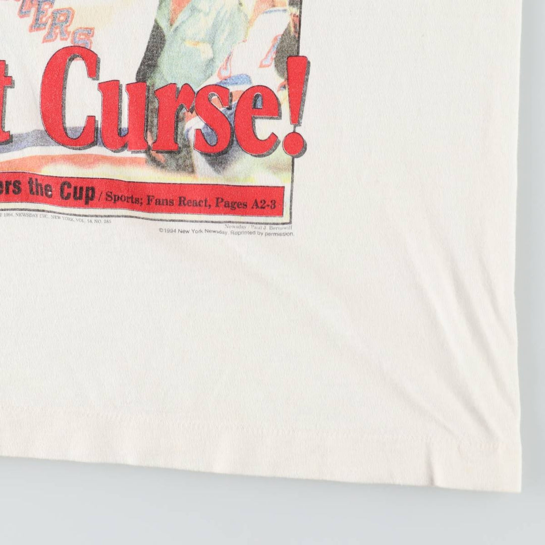 90'S Fruit of the Loom NHL New York Rangers Sports Print T-Shirt, Made in USA, Men's Size L (approx.), Vintage cotton white type Vintage Second Hand