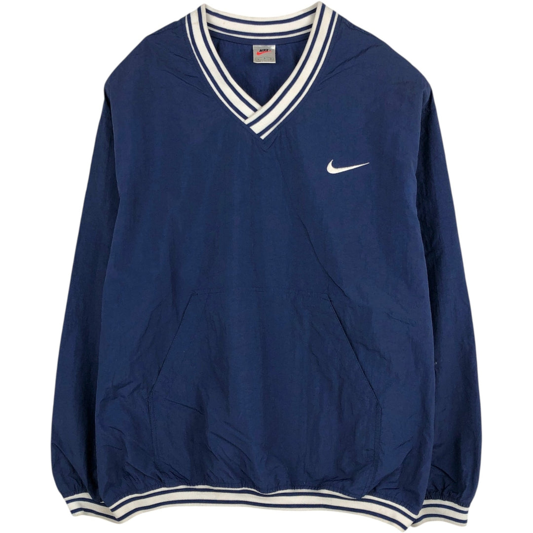 90'S Nike V-neck nylon pullover, men's size L (approx.) Nylon navy blue type Vintage Second Hand