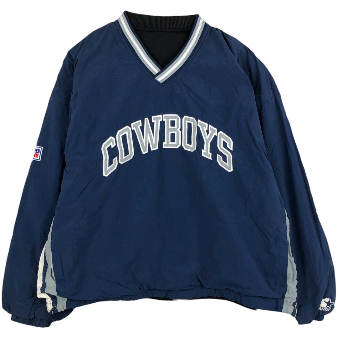 90'S Starter NFL Dallas Cowboys V-neck Reversible Nylon Pullover (Men's XL equivalent) Nylon navy blue type Vintage Second Hand