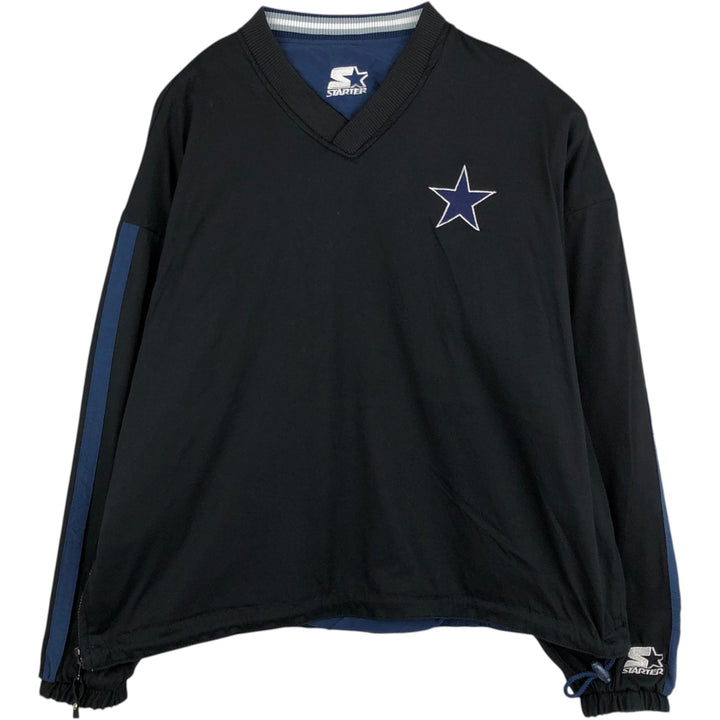 90'S Starter NFL Dallas Cowboys V-neck Reversible Nylon Pullover (Men's XL equivalent) Nylon navy blue type Vintage Second Hand