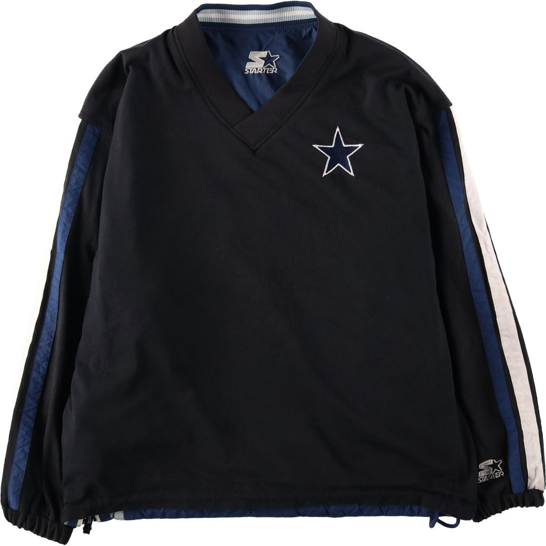 90'S Starter NFL Dallas Cowboys Reversible V-Neck Nylon Pullover (Men's Size M) Nylon navy blue type Vintage Second Hand