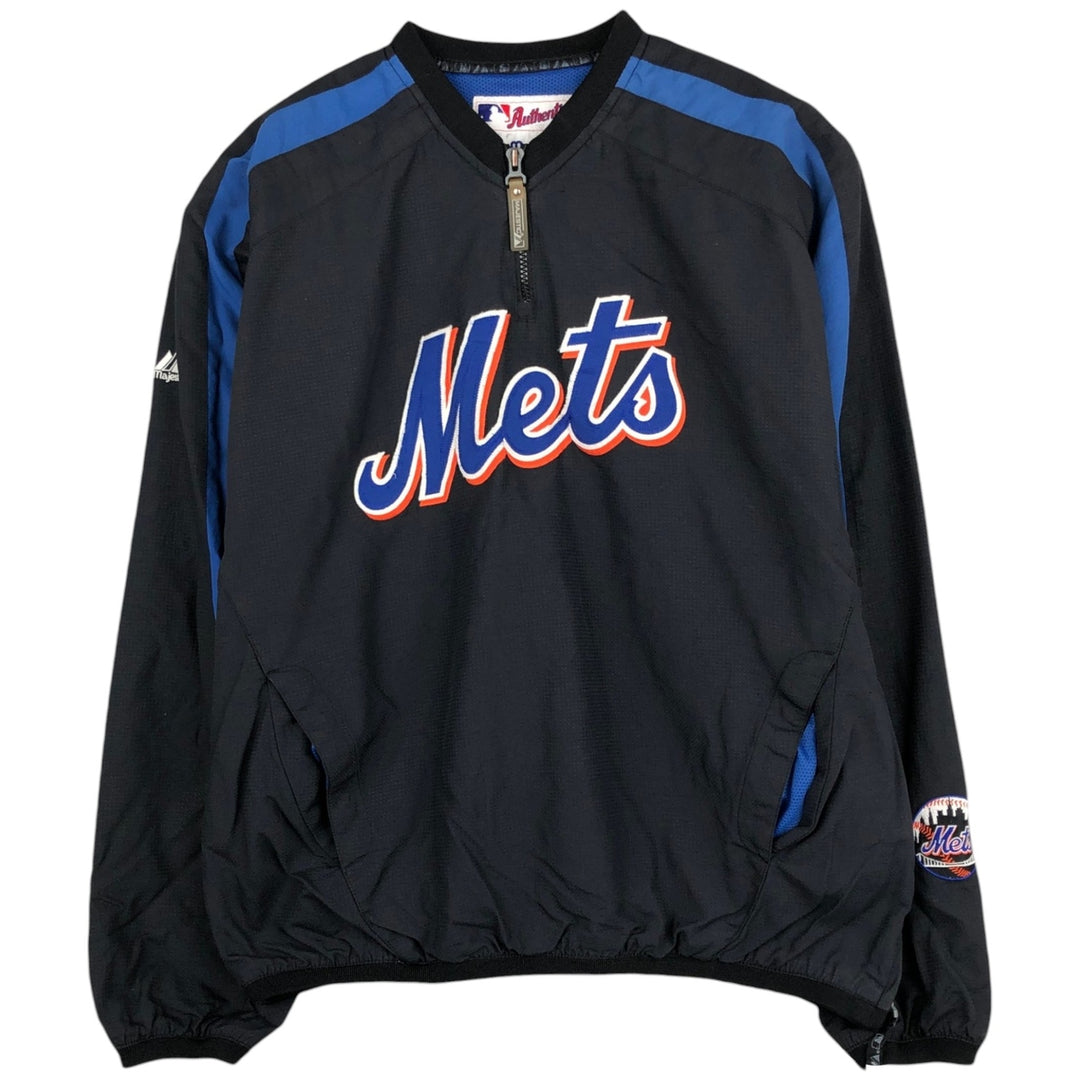 90'S Majestic MLB New York Mets Half-Zip Nylon Pullover (Men's Size M) Nylon black type Vintage Second Hand