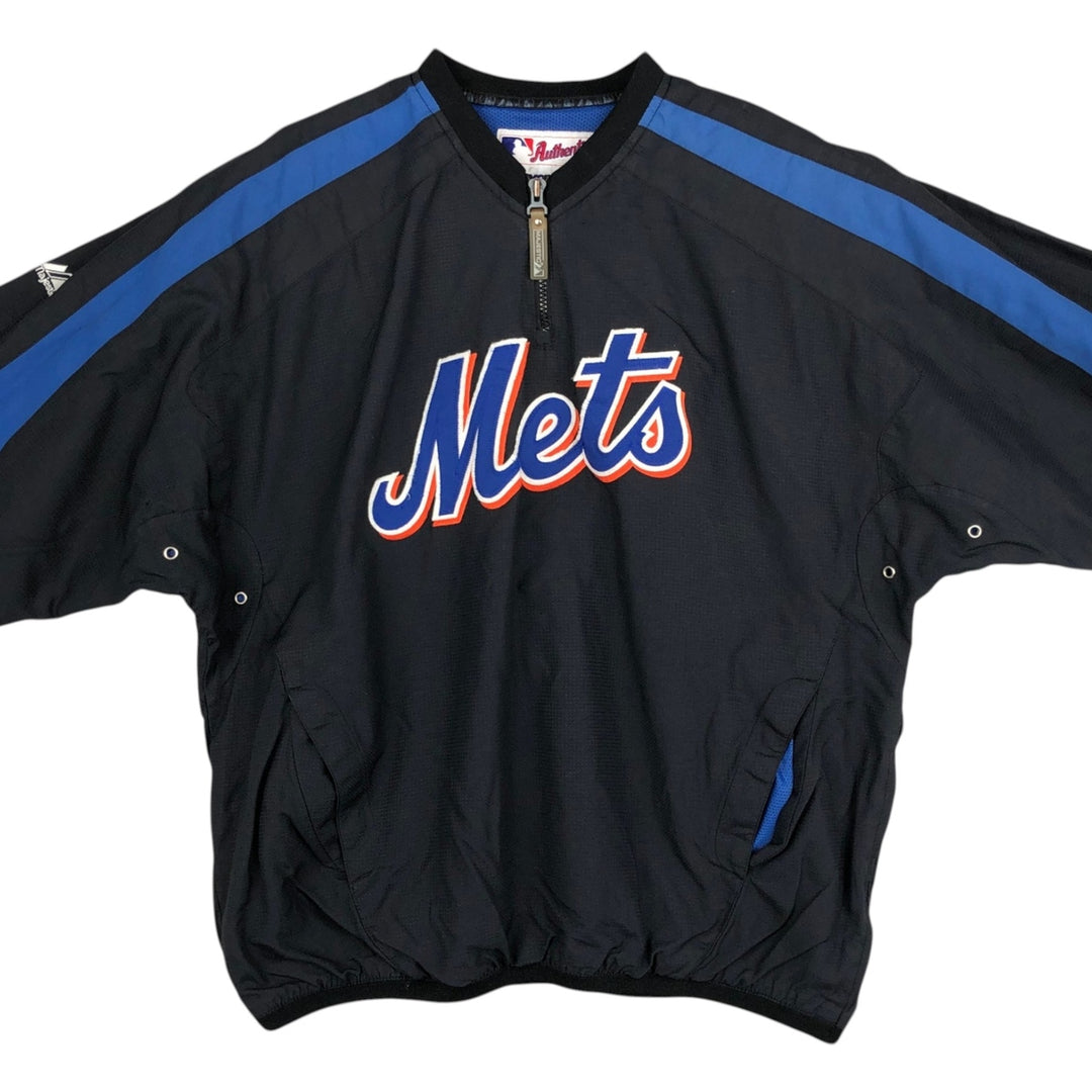 90'S Majestic MLB New York Mets Half-Zip Nylon Pullover (Men's Size M) Nylon black type Vintage Second Hand