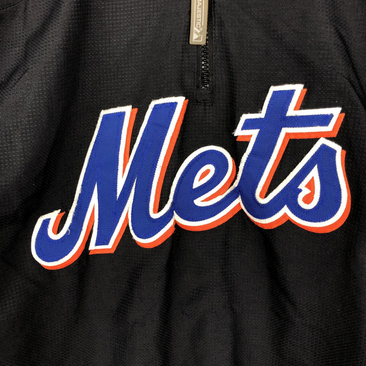 90'S Majestic MLB New York Mets Half-Zip Nylon Pullover (Men's Size M) Nylon black type Vintage Second Hand