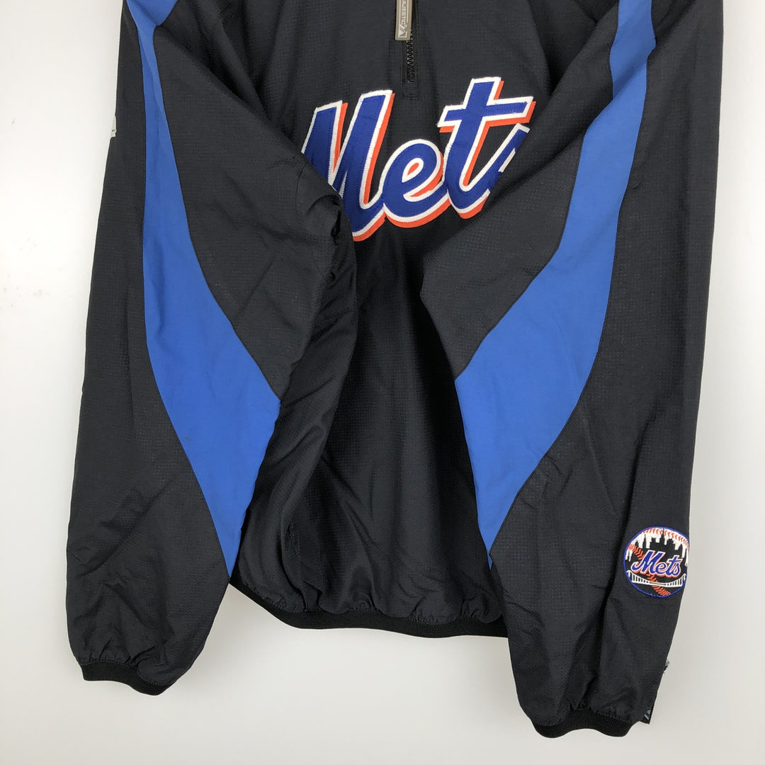 90'S Majestic MLB New York Mets Half-Zip Nylon Pullover (Men's Size M) Nylon black type Vintage Second Hand