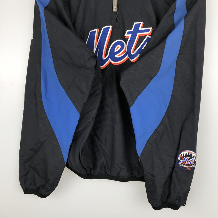 90'S Majestic MLB New York Mets Half-Zip Nylon Pullover (Men's Size M) Nylon black type Vintage Second Hand