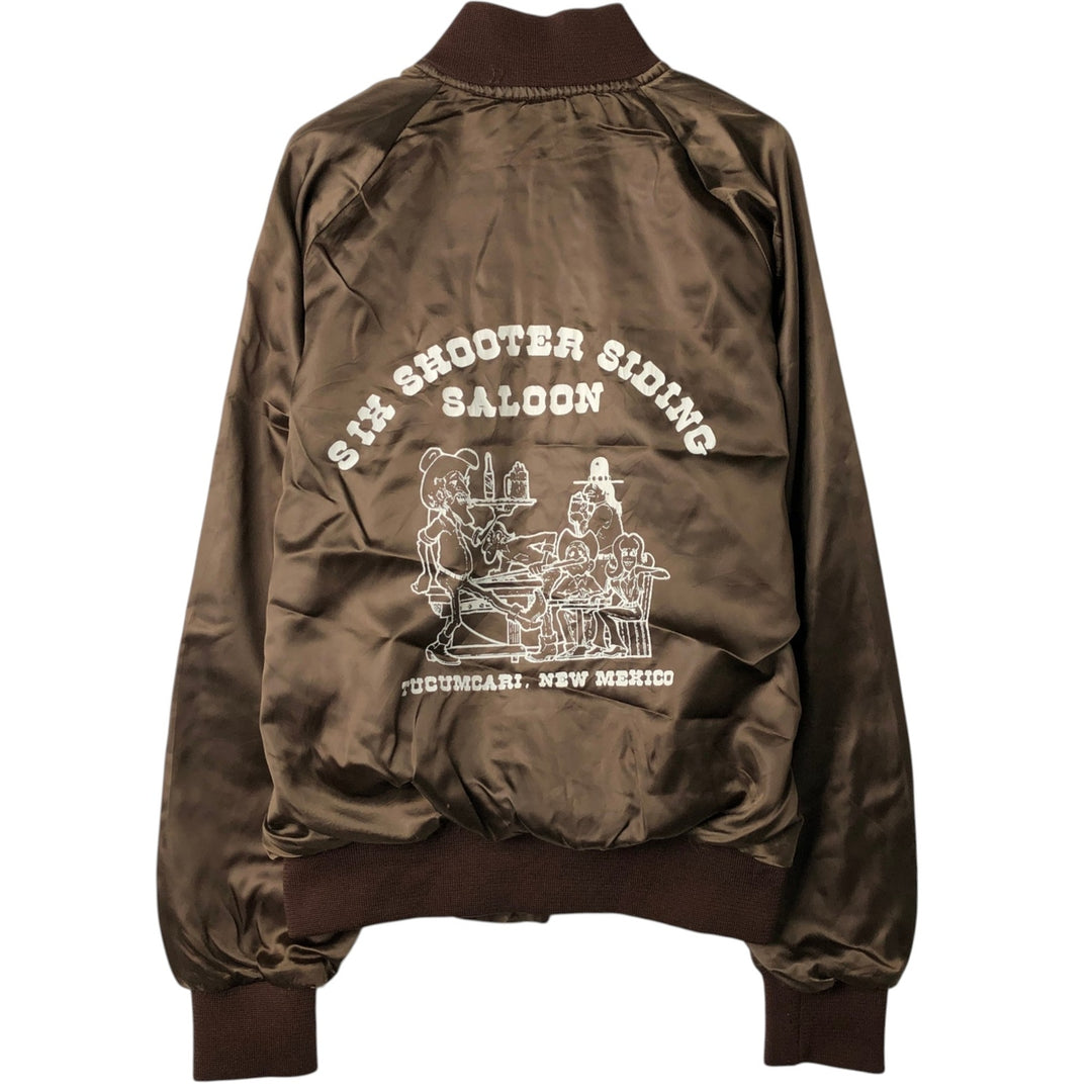 Six Shooter Siding Saloon Nylon Stadium Jacket Award Jacket Varsity Jacket Made in USA Men's Size L Nylon brown type Vintage Second Hand