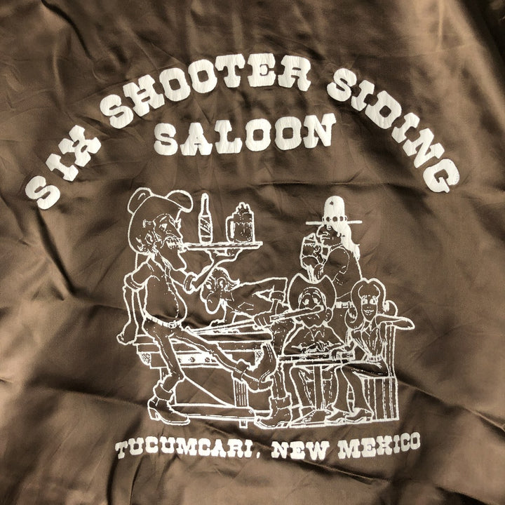Six Shooter Siding Saloon Nylon Stadium Jacket Award Jacket Varsity Jacket Made in USA Men's Size L Nylon brown type Vintage Second Hand