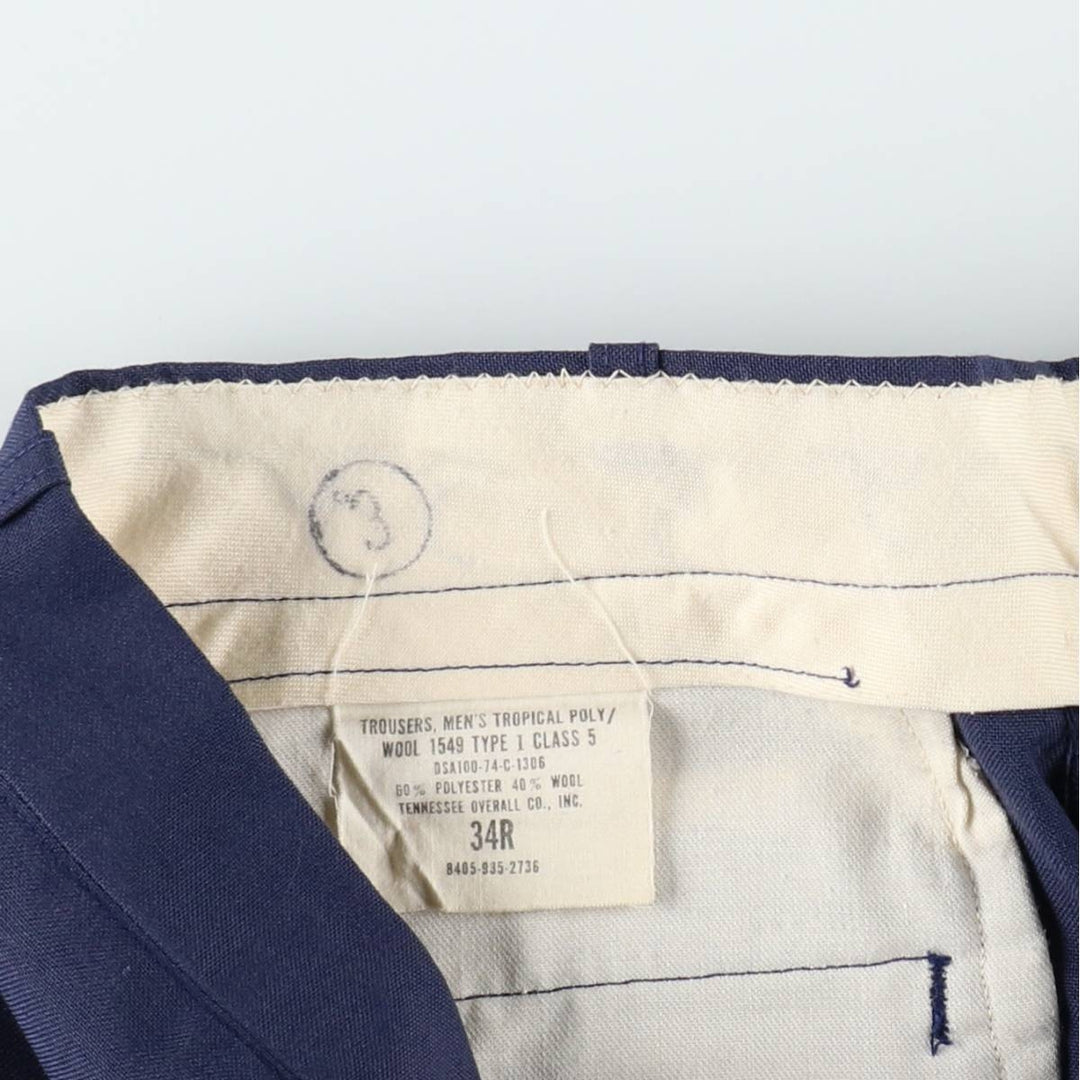 1970'S US Military Issue USAIR FORCE Slacks Pants, Made in USA, Size 34R (Men's W34 equivalent) polyester navy blue type Vintage Second Hand
