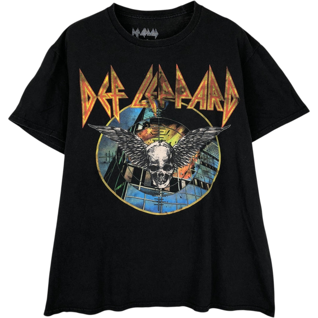 DEF LEPPARD Skull Pattern Skull Wing Band T-Shirt (Men's Size L) cotton black type Vintage Second Hand