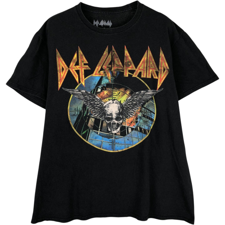 DEF LEPPARD Skull Pattern Skull Wing Band T-Shirt (Men's Size L) cotton black type Vintage Second Hand