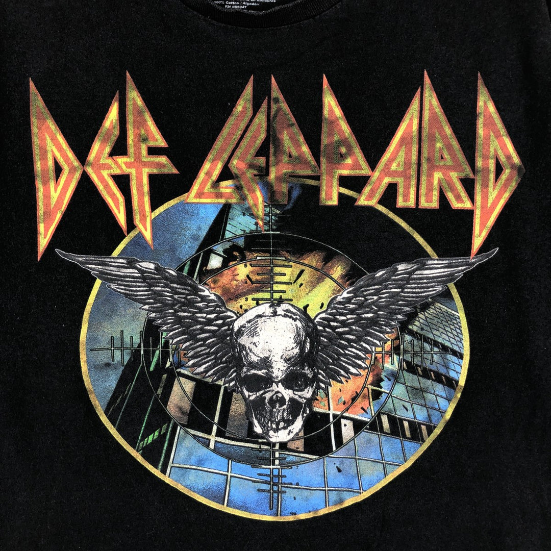 DEF LEPPARD Skull Pattern Skull Wing Band T-Shirt (Men's Size L) cotton black type Vintage Second Hand