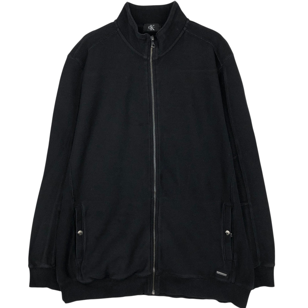 90s-00'S Calvin Klein pique knit high-neck full-zip sweatshirt, men's size XXL equivalent. unclear black type Vintage Second Hand