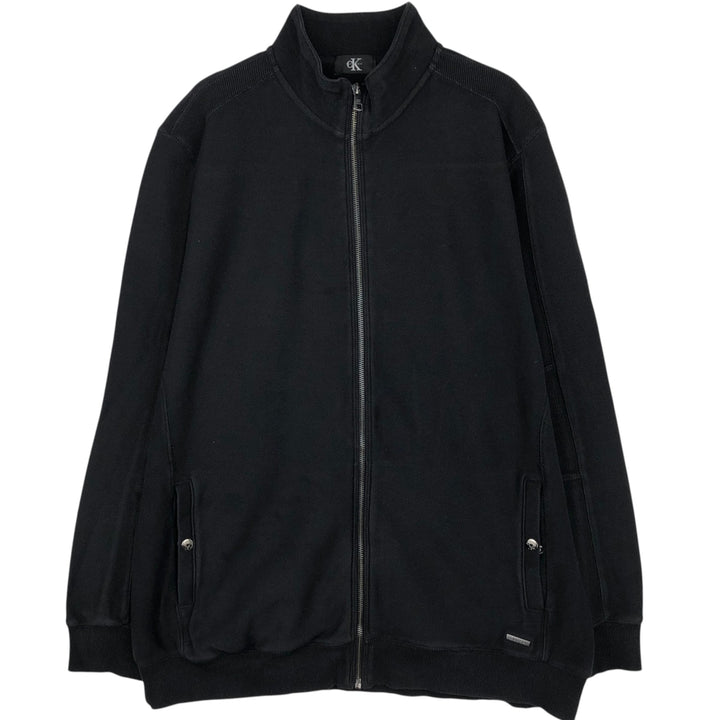 90s-00'S Calvin Klein pique knit high-neck full-zip sweatshirt, men's size XXL equivalent. unclear black type Vintage Second Hand