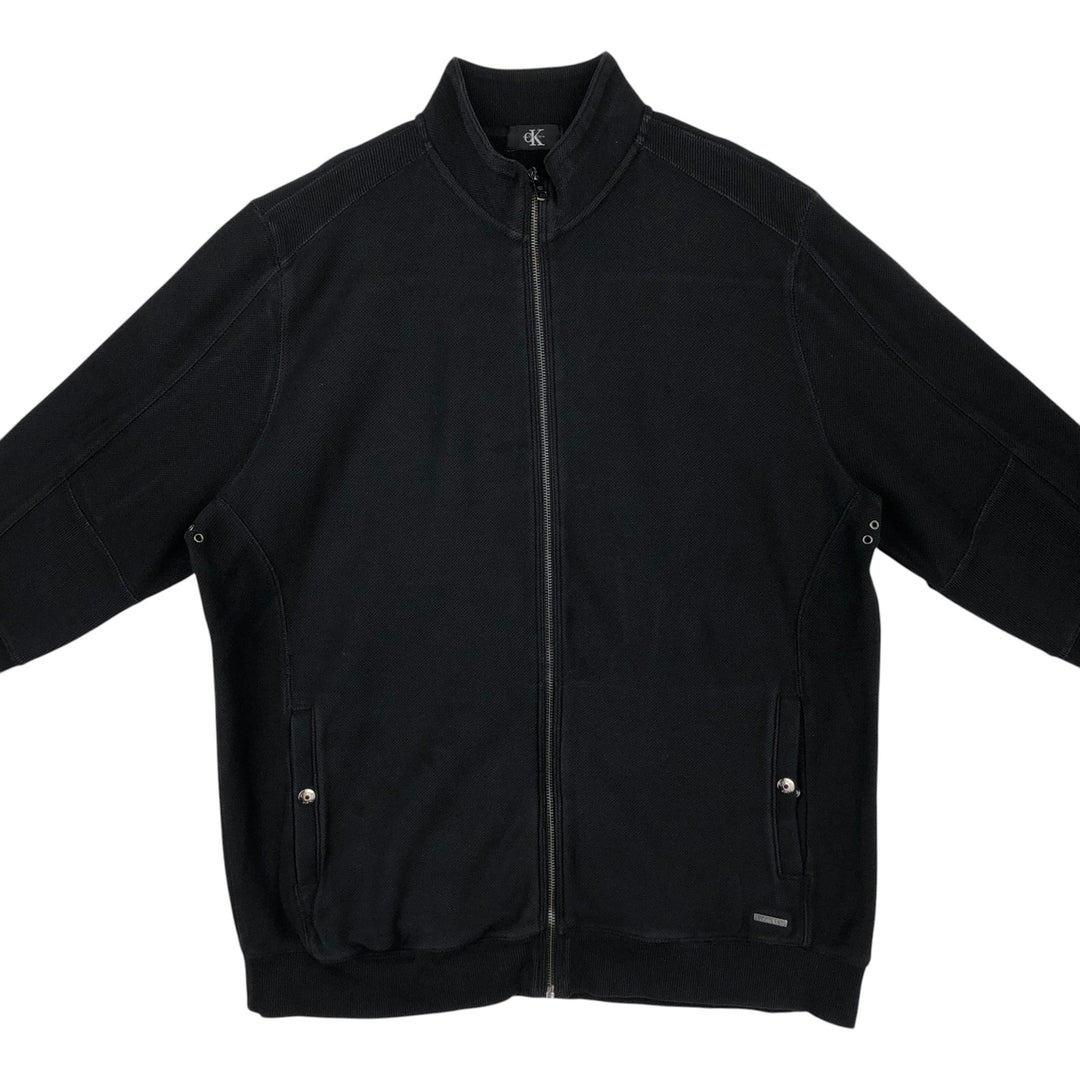 90s-00'S Calvin Klein pique knit high-neck full-zip sweatshirt, men's size XXL equivalent. unclear black type Vintage Second Hand