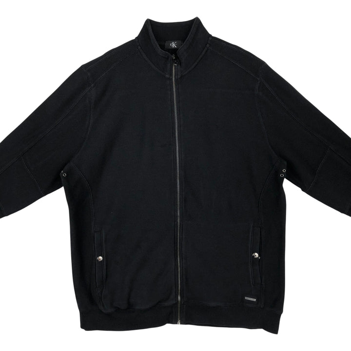 90s-00'S Calvin Klein pique knit high-neck full-zip sweatshirt, men's size XXL equivalent. unclear black type Vintage Second Hand