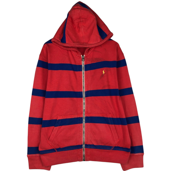 Ralph Lauren POLO by Ralph Lauren Striped Pattern Sweat Full-Zip Hoodie, Men's Size L (approx.) cotton red type Vintage Second Hand