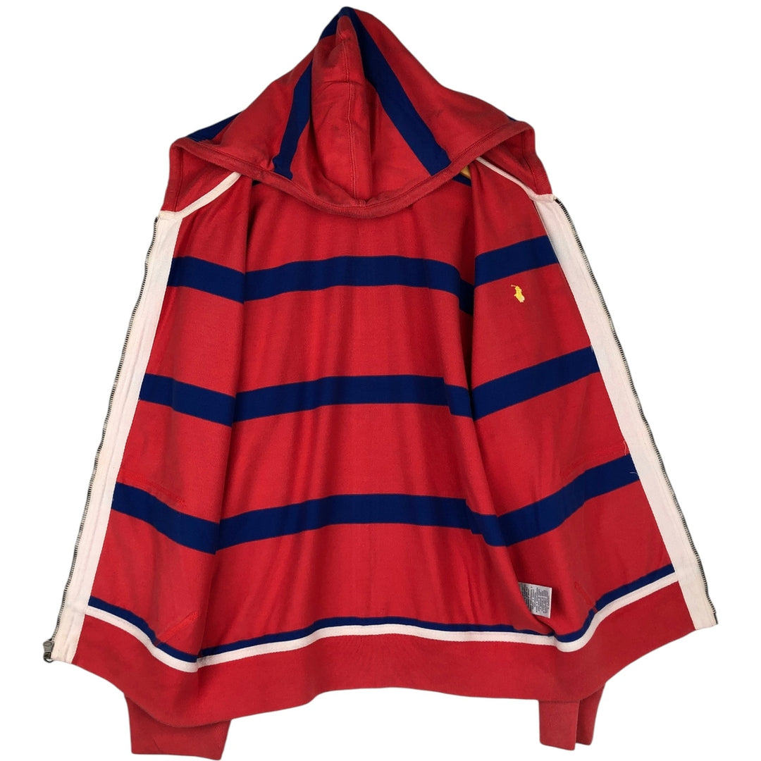 Ralph Lauren POLO by Ralph Lauren Striped Pattern Sweat Full-Zip Hoodie, Men's Size L (approx.) cotton red type Vintage Second Hand