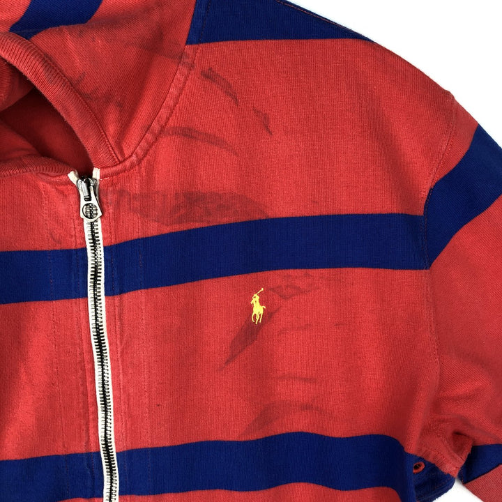 Ralph Lauren POLO by Ralph Lauren Striped Pattern Sweat Full-Zip Hoodie, Men's Size L (approx.) cotton red type Vintage Second Hand