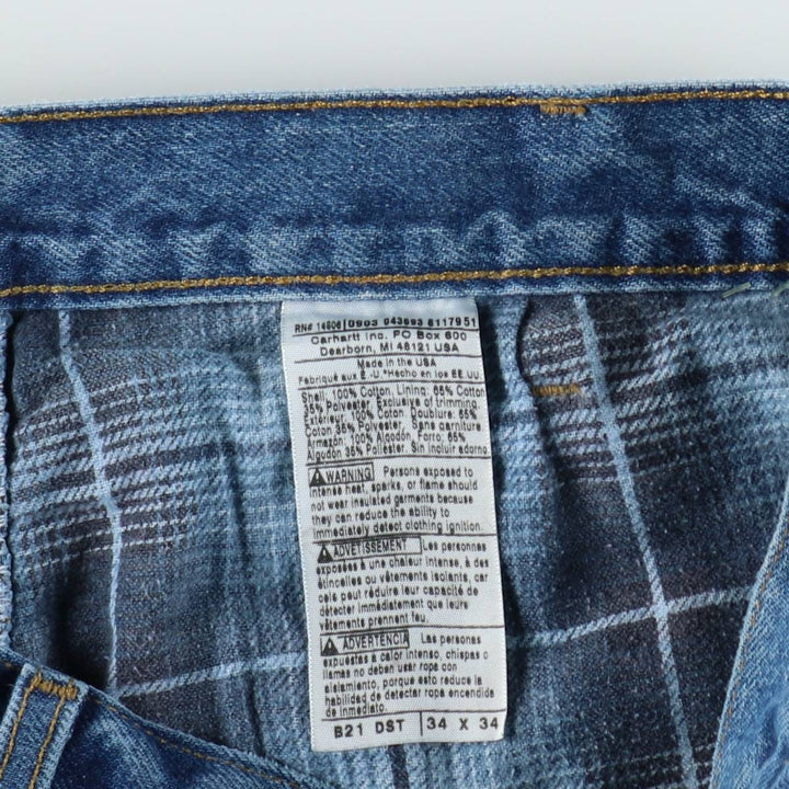 Carhartt Straight Denim Pants, Made in USA, Men's Size W34 (approx.) cotton blue type Vintage Second Hand