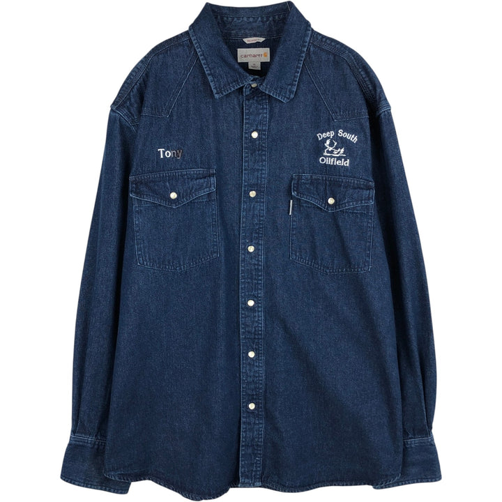 Carhartt Relaxed Fit Long-Sleeve Denim Western Shirt, Men's Size XL (approx.) cotton blue type Vintage Second Hand