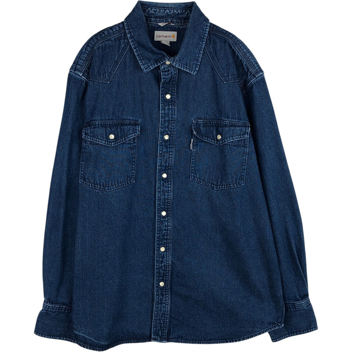 Carhartt Relaxed Fit Long-Sleeve Denim Western Shirt, Men's Size XL (approx.) cotton blue type Vintage Second Hand