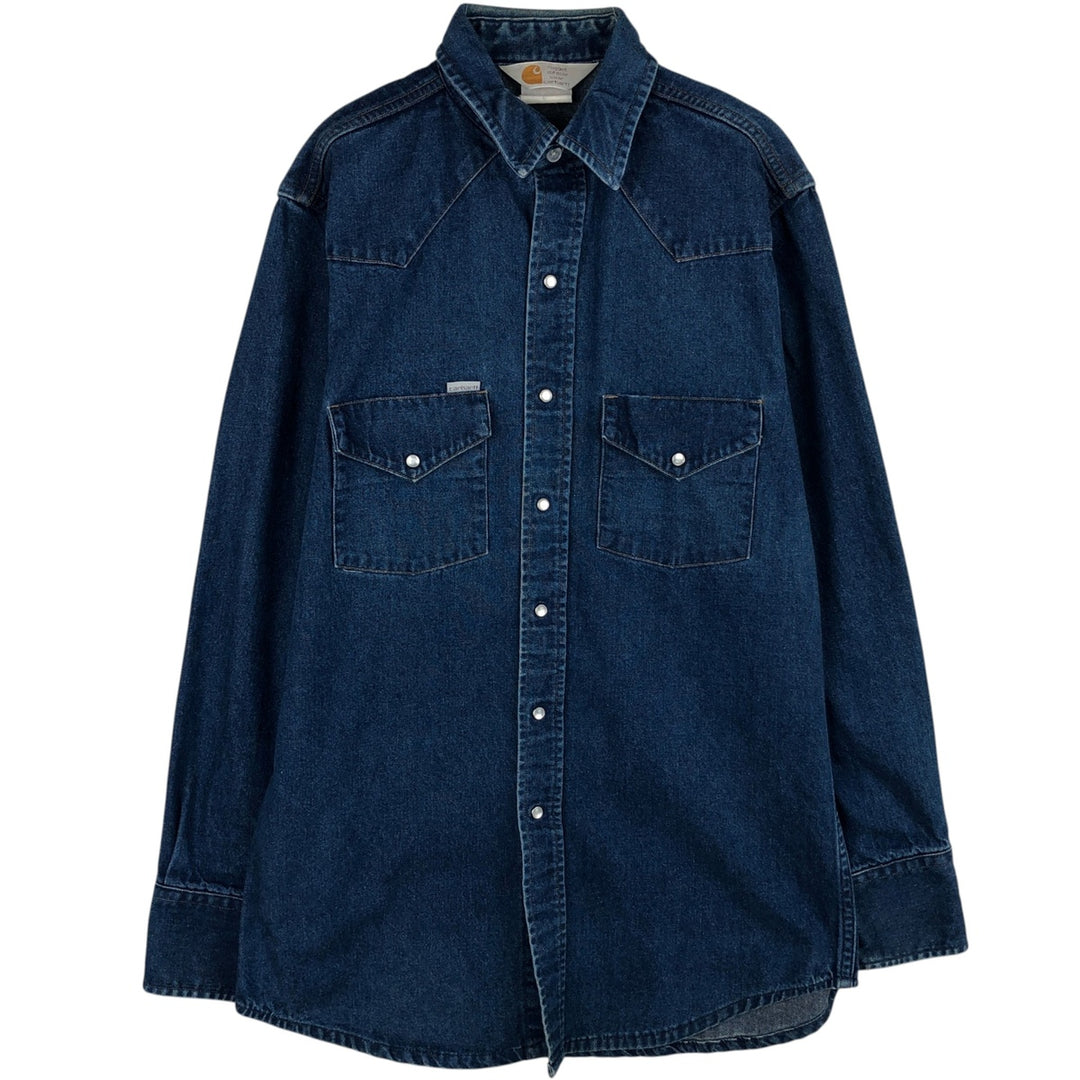 Carhartt Long Sleeve Denim Western Shirt, Men's Size Medium unclear blue type Vintage Second Hand