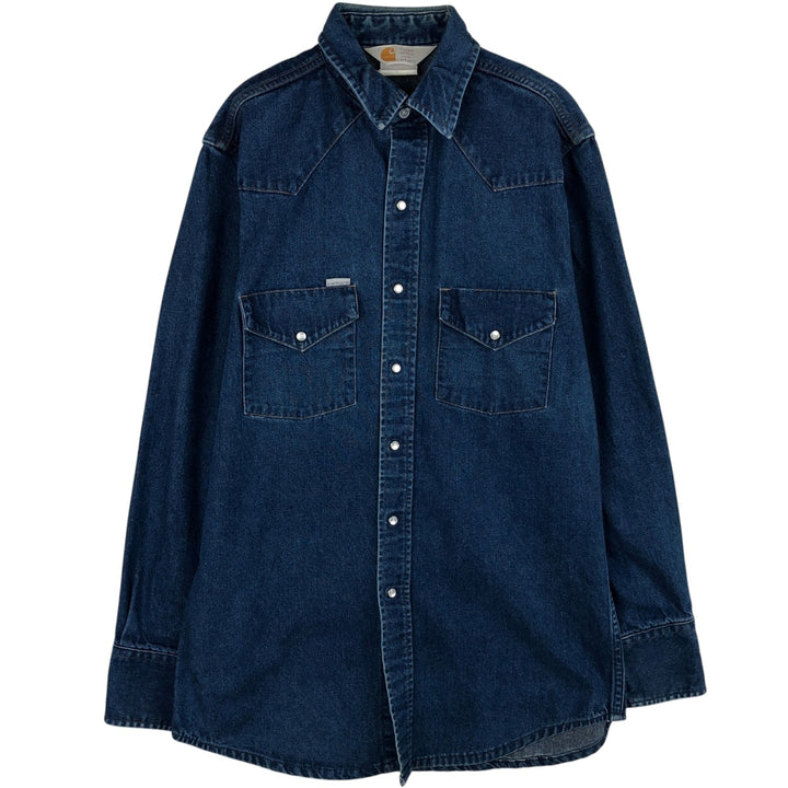 Carhartt Long Sleeve Denim Western Shirt, Men's Size Medium unclear blue type Vintage Second Hand