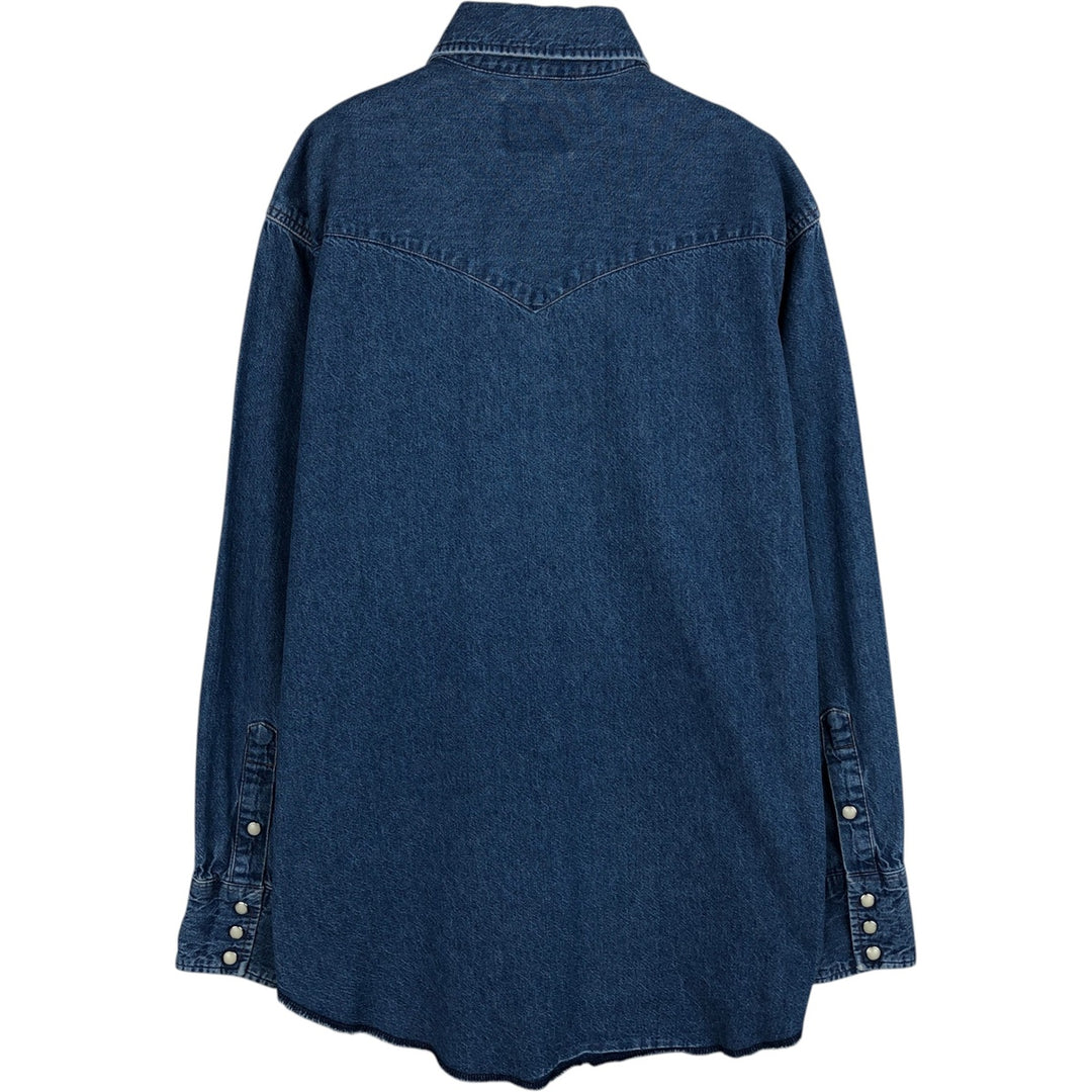 80s-90'S Wrangler Long-Sleeve Denim Western Shirt, Men's Size M (Equivalent), Vintage cotton blue type Vintage Second Hand