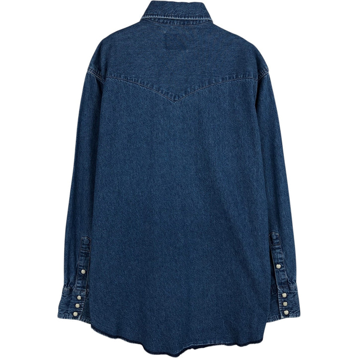 80s-90'S Wrangler Long-Sleeve Denim Western Shirt, Men's Size M (Equivalent), Vintage cotton blue type Vintage Second Hand