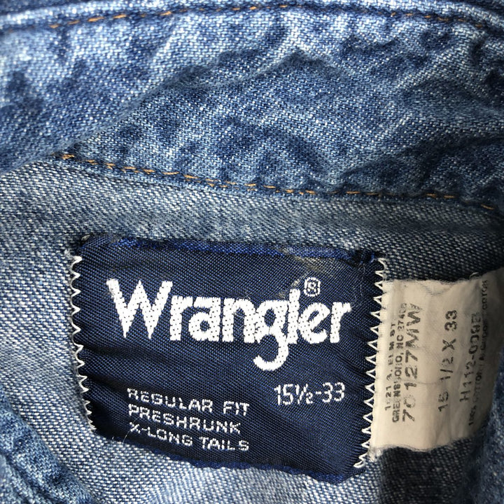 80s-90'S Wrangler Long-Sleeve Denim Western Shirt, Men's Size M (Equivalent), Vintage cotton blue type Vintage Second Hand