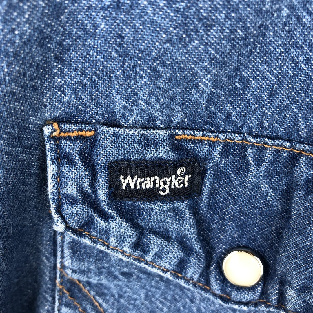 80s-90'S Wrangler Long-Sleeve Denim Western Shirt, Men's Size M (Equivalent), Vintage cotton blue type Vintage Second Hand