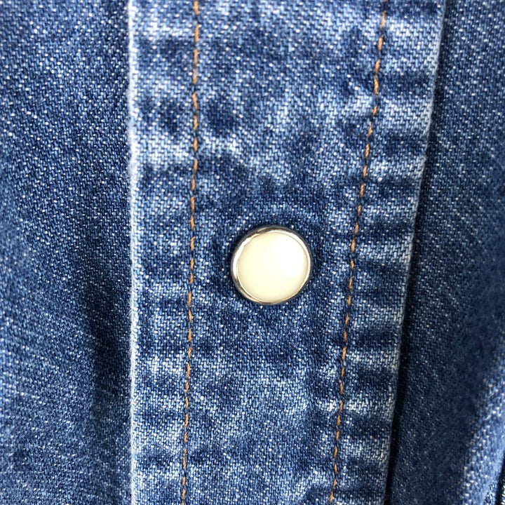 80s-90'S Wrangler Long-Sleeve Denim Western Shirt, Men's Size M (Equivalent), Vintage cotton blue type Vintage Second Hand